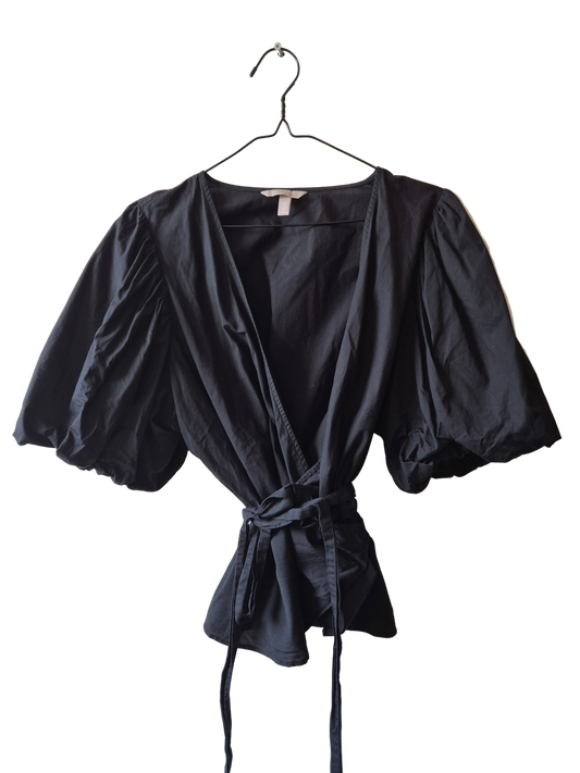 Slå-om-bluse med pufærmer - str XL